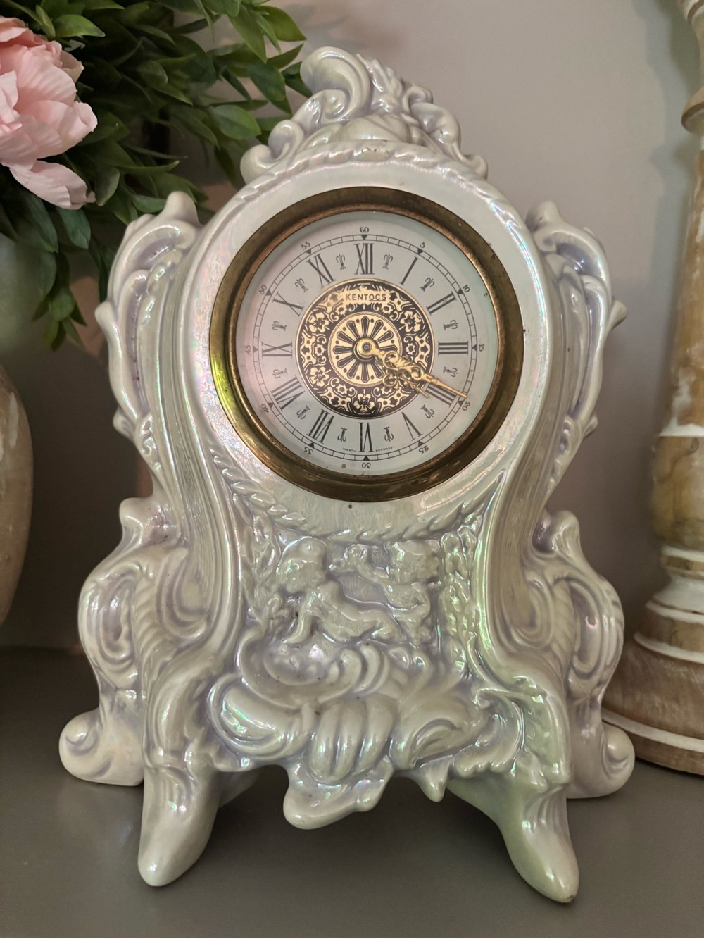 Iridescent White Ceramic Mantel Clock - Decorative Home Wall Decor